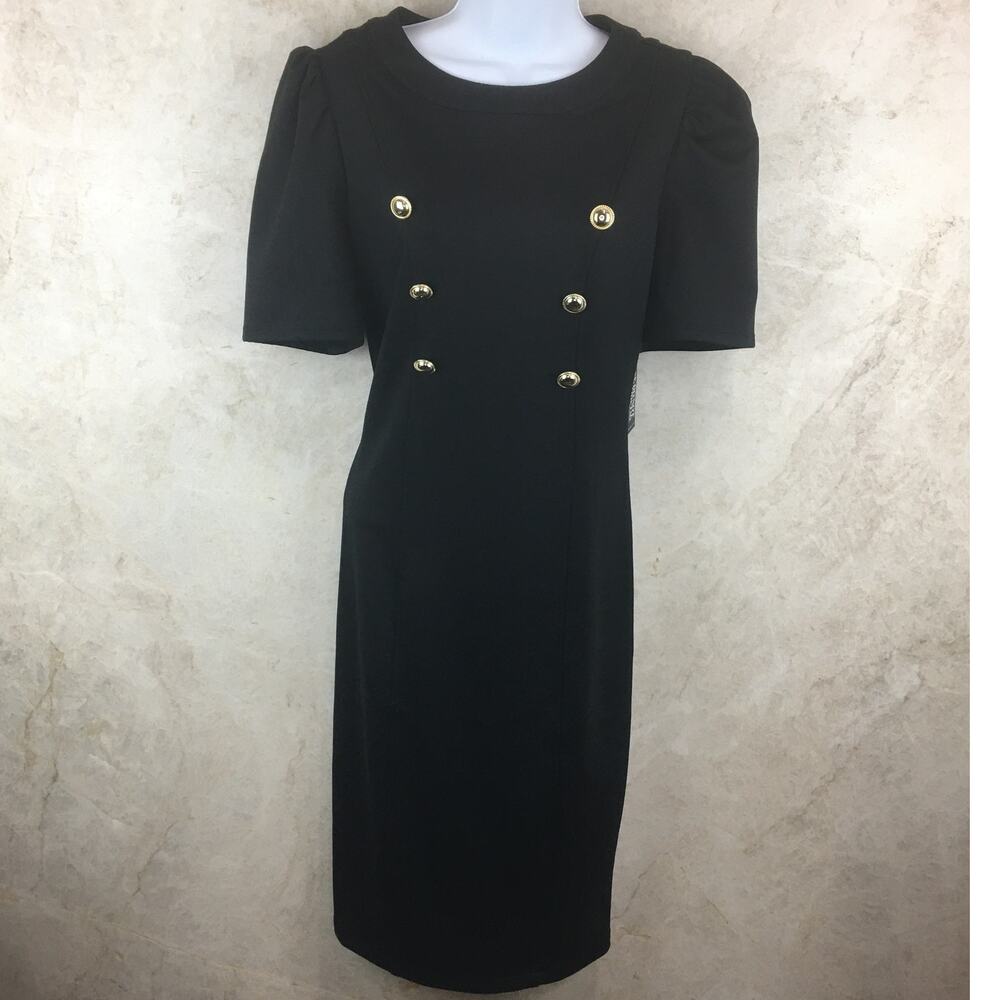 NY&C Black Short Sleeve Dress with Faux Double Breast Buttons Size Medium  NWT
